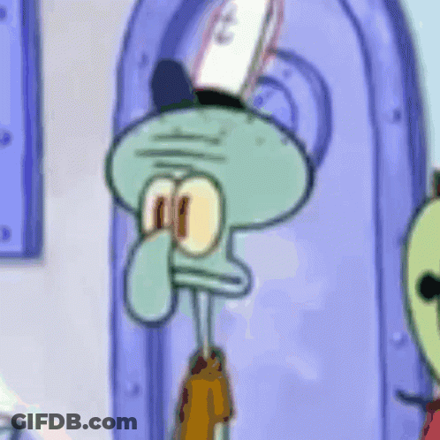 A Cartoon Of Squidward From Spongebob Squarepants Standing In Front Of A Door GIF