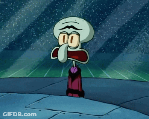 A Cartoon Of Squidward From Spongebob Squarepants Standing On A Sidewalk With His Mouth Open GIF
