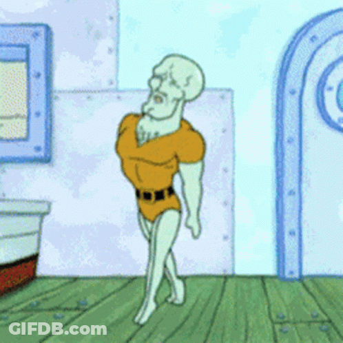 A Cartoon Of Squidward From Spongebob Squarepants Standing On A Wooden Floor GIF