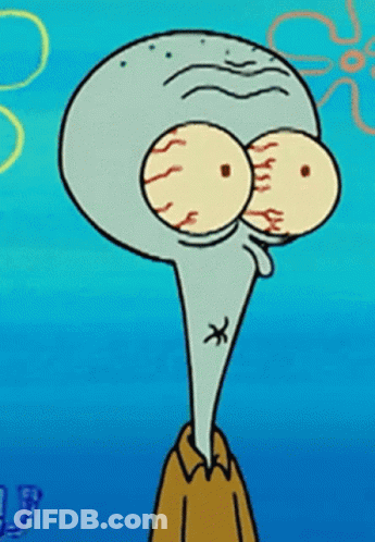 A Cartoon Of Squidward From Spongebob Squarepants With A Long Neck And Big Eyes GIF