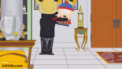 A Cartoon Of Stan Holding A Trophy In His Hands GIF