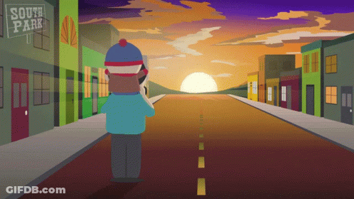 A Cartoon Of Stan Marsh Standing On A Street In South Park GIF