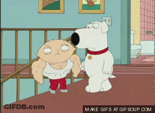 A Cartoon Of Stewie And Brian From The Family Guy Standing Next To Each Other GIF