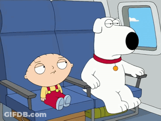 A Cartoon Of Stewie And Brian Sitting On A Plane GIF