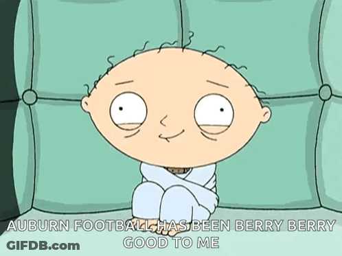 A Cartoon Of Stewie Sitting On A Couch With The Caption Auburn Football Has Been Berry Berry Good To Me GIF