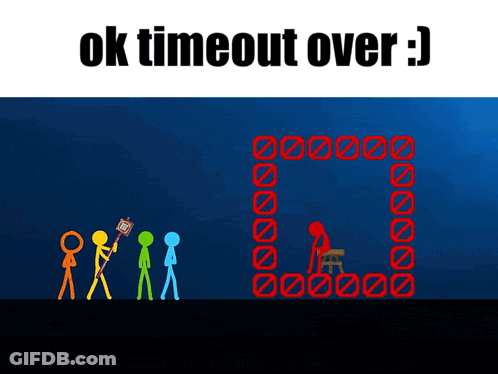 A Cartoon Of Stick Figures With The Words Ok Timeout Over At The Top GIF