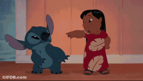 A Cartoon Of Stitch And A Girl With The Words You 'Re Judging Me GIF