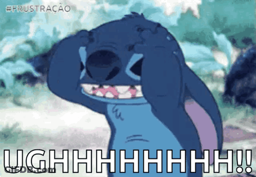 A Cartoon Of Stitch Covering His Face With His Hands And The Words Ughhhhhhhh ! Above Him GIF