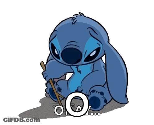 A Cartoon Of Stitch Holding A Stick With The Letters O And A On The Bottom GIF