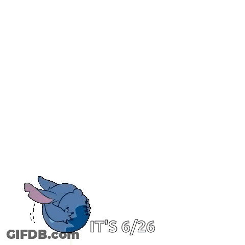 A Cartoon Of Stitch With His Arms Outstretched And The Words `` It 'S 6/26 '' Written Below Him . GIF