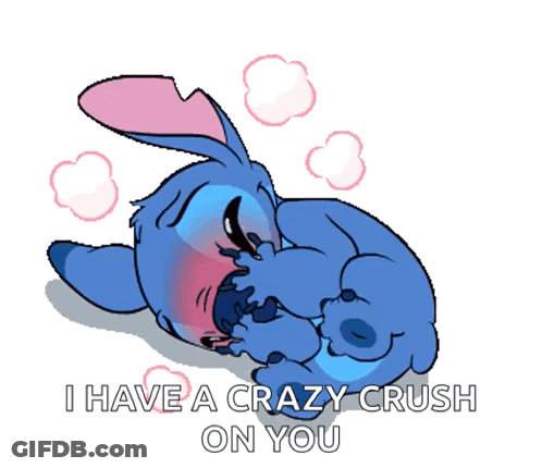 A Cartoon Of Stitch With The Words " I Have A Crazy Crush On You " Below It GIF
