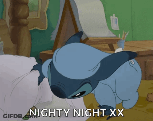 A Cartoon Of Stitch With The Words Nighty Night Xx Above Him GIF