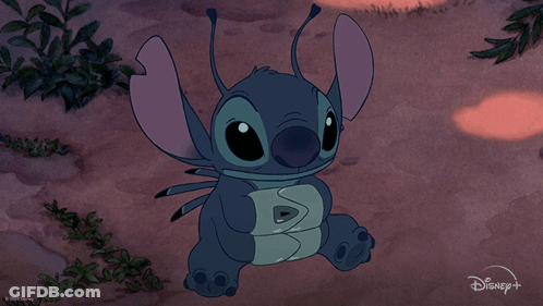 A Cartoon Of Stitch With The Words " Ohana Means Family " Below Him GIF