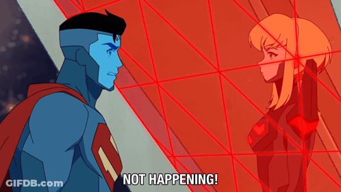 A Cartoon Of Superman And A Woman With The Words Not Happening GIF