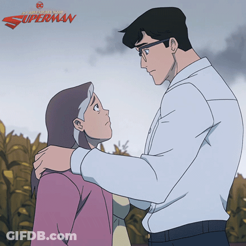 A Cartoon Of Superman And Lois Lane Looking At Each Other With The Caption " My Adventures With Superman " GIF