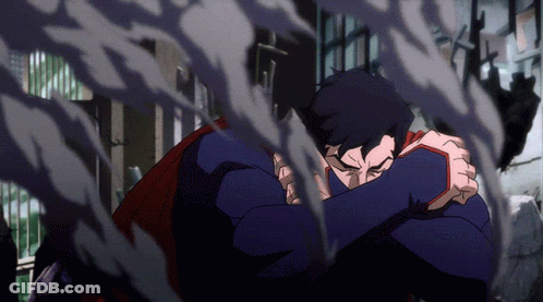 A Cartoon Of Superman Hugging Himself With Smoke Coming Out Of His Face GIF