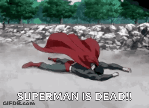 A Cartoon Of Superman Is Dead And Laying On The Ground GIF