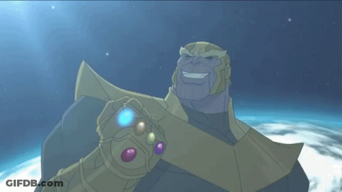 A Cartoon Of Thanos Holding The Infinity Gauntlet In His Hand GIF