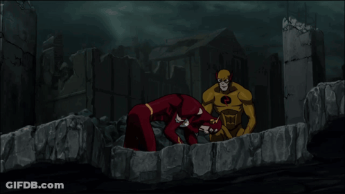 A Cartoon Of The Flash And Reverse Flash Jumping Over A Cliff GIF