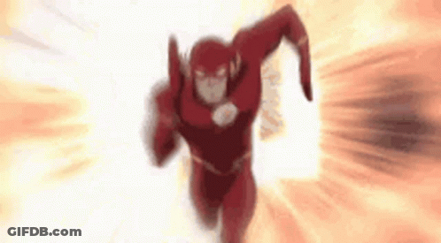 A Cartoon Of The Flash Running Through A Lightning Storm . GIF