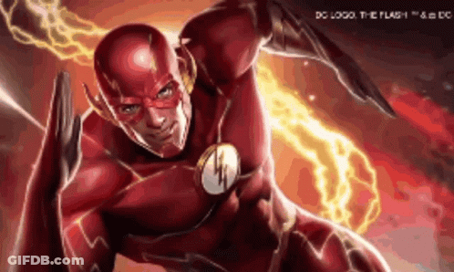 A Cartoon Of The Flash With Lightning Coming Out Of His Chest GIF