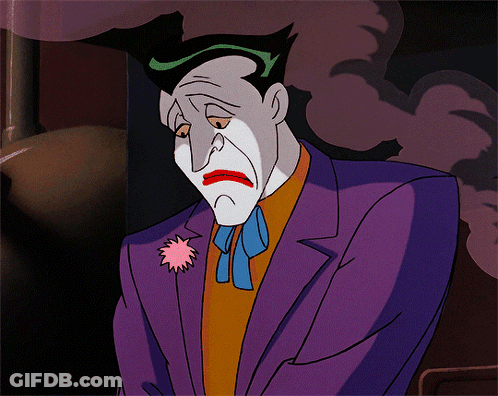 A Cartoon Of The Joker With A Sad Face GIF
