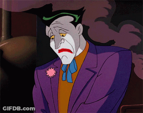 A Cartoon Of The Joker With A Sad Face GIF