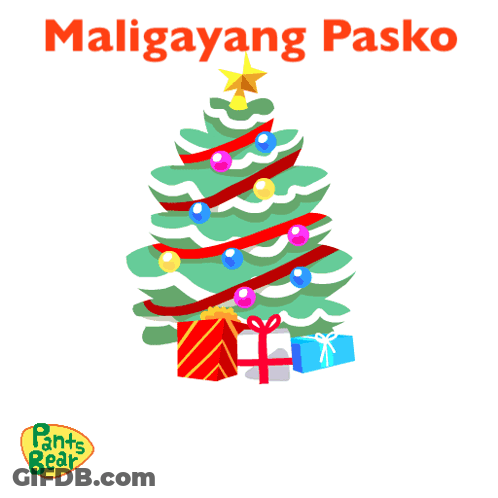 A Cartoon Of Three Bears Standing Next To A Christmas Tree GIF