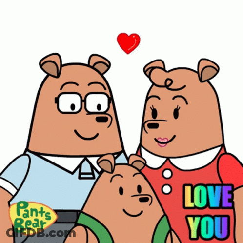 A Cartoon Of Three Bears With The Words Love You On The Bottom Right GIF