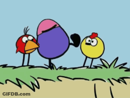 A Cartoon Of Three Birds One Of Which Is Wearing A Hat GIF