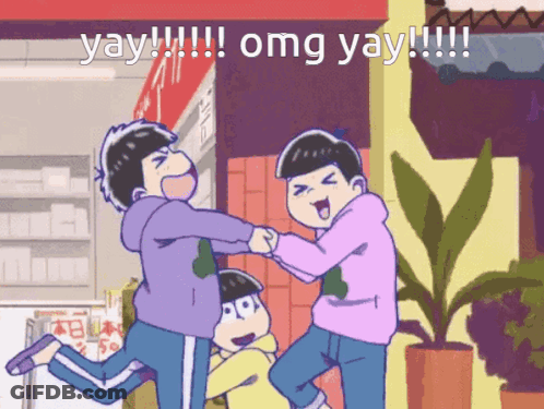 A Cartoon Of Three Boys Fighting With The Words Omg Yay Written On The Bottom GIF
