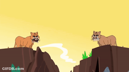 A Cartoon Of Three Cats Running Across A Mountain GIF
