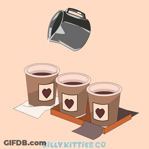 A Cartoon Of Three Cats Sitting In Coffee Cups With Hearts On Them And The Words Sillykitties.co Below Them GIF