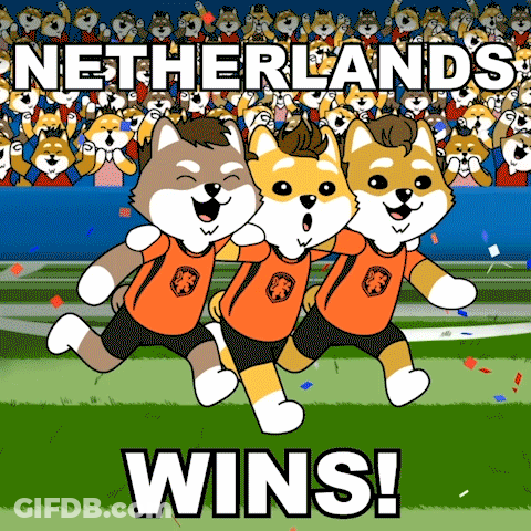 A Cartoon Of Three Dogs Running On A Field With The Word Netherlands Behind Them GIF