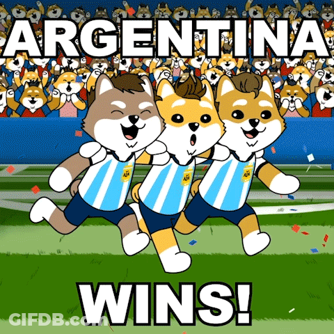 A Cartoon Of Three Dogs Running On A Field With The Words Argentina Wins GIF