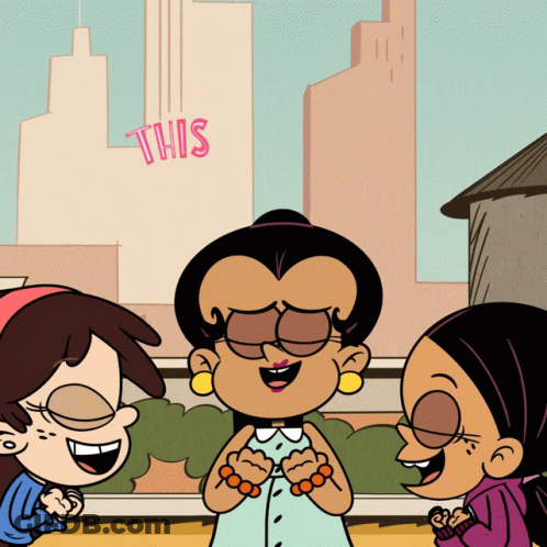 A Cartoon Of Three Girls Laughing With The Word This In The Background GIF