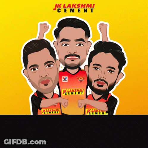 A Cartoon Of Three Men With Jk Lakshmi Cement Written On Their Shirts GIF