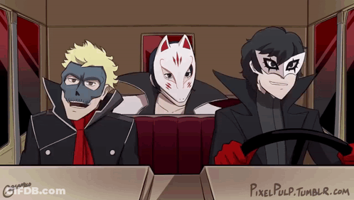 A Cartoon Of Three Men With Masks And The Website Pixelpulp.tumblr.com GIF