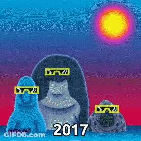 A Cartoon Of Three Penguins Wearing Sunglasses And The Year 2017 GIF