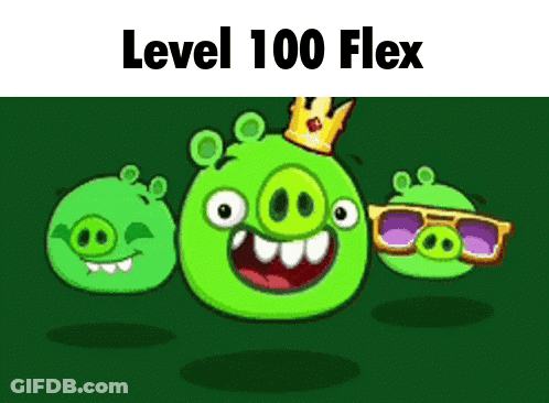 A Cartoon Of Three Pigs With The Words Level 100 Flex On The Bottom GIF