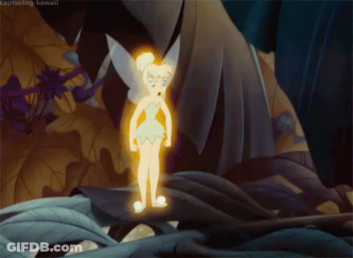 A Cartoon Of Tinkerbell Standing On A Leaf With The Caption Capturing-Kawaii Above Her GIF