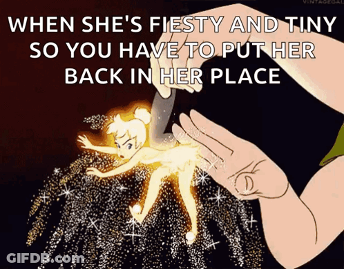 A Cartoon Of Tinkerbell With The Caption When She 'S Fiesty And Tiny GIF