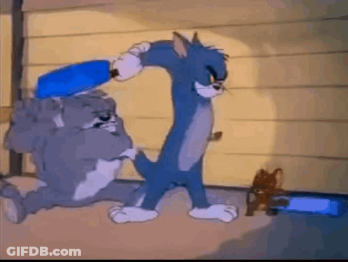A Cartoon Of Tom And Jerry Fighting Each Other With A Bottle Of Water . GIF