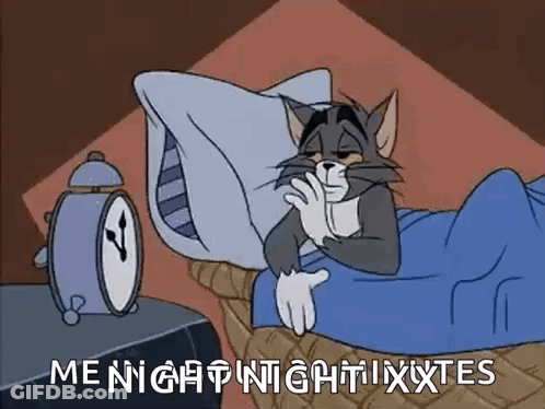 A Cartoon Of Tom And Jerry Sleeping In Bed With An Alarm Clock . GIF