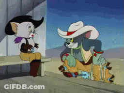 A Cartoon Of Tom And Jerry Wearing Cowboy Outfits GIF