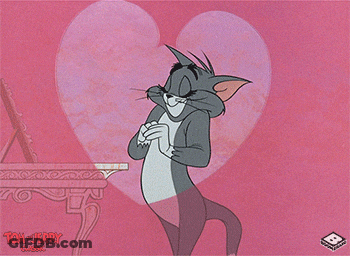A Cartoon Of Tom And Jerry With Hearts Behind Him GIF