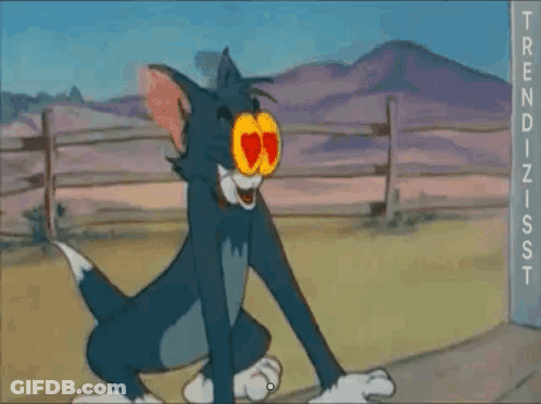 A Cartoon Of Tom And Jerry With Hearts On Their Eyes GIF
