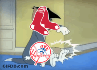 A Cartoon Of Tom And Jerry With The Yankees Logo On It GIF