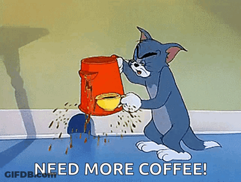 A Cartoon Of Tom Getting Coffee From A Coffee Maker GIF