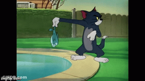A Cartoon Of Tom Holding A Fish By A Pool .. GIF